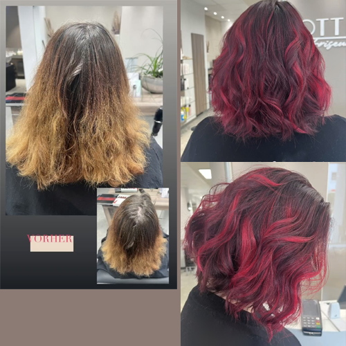 Haarfarbveränderung im Vorher-Nachher-Stil